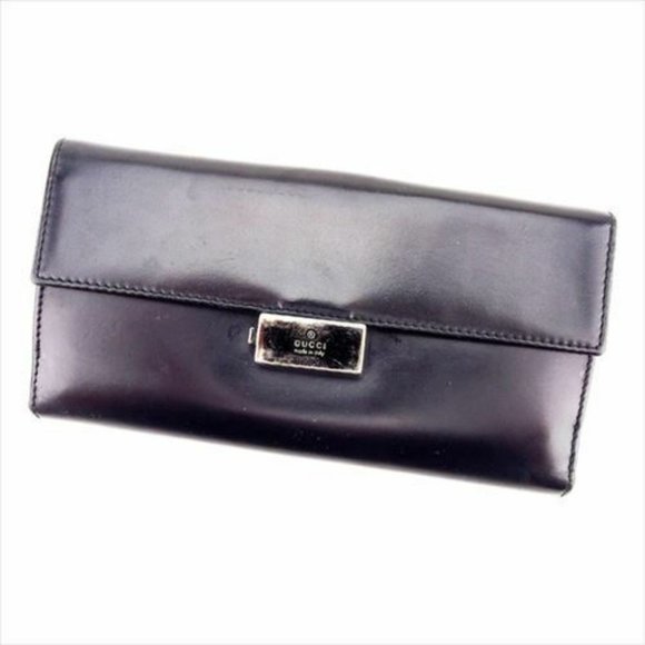 Auth Gucci Wallet Purse Long Wallet Black leather Woman unisex - Picture 1 of 9